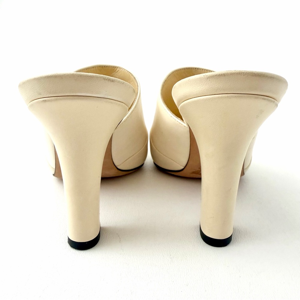 CHANEL || Ivory Leather Black Cap Toe CC Mule Heels Slides EU 37C - Picture 10 of 13